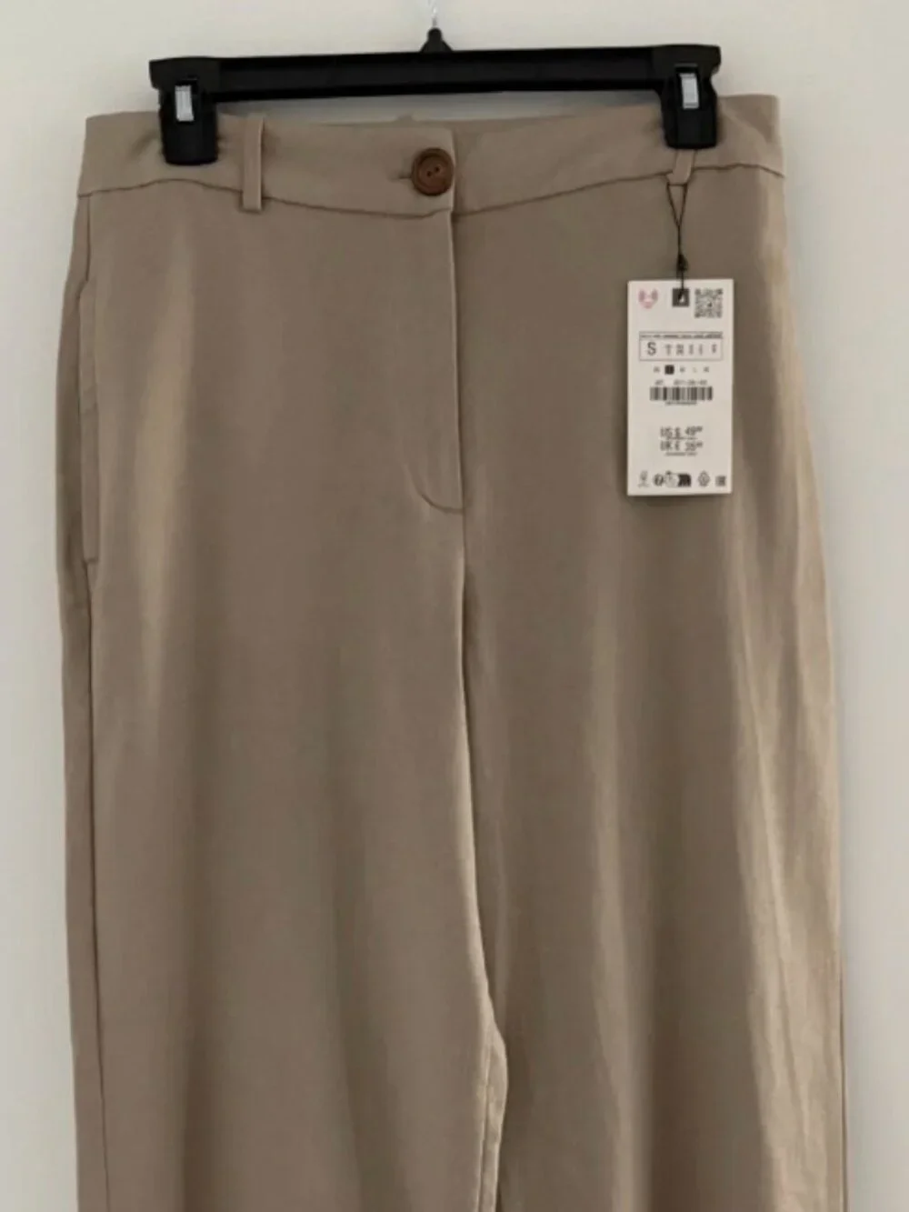 Zara NEW Linen Blend Wide Leg Trousers | Taupe Beige | Size Small | NWT |